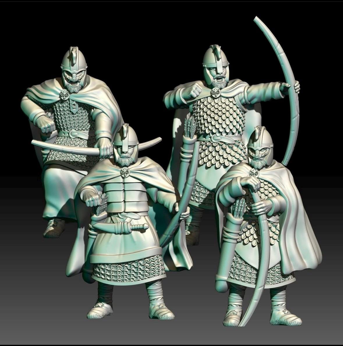 digital render of dark fantasy saxon bowmen miniatures