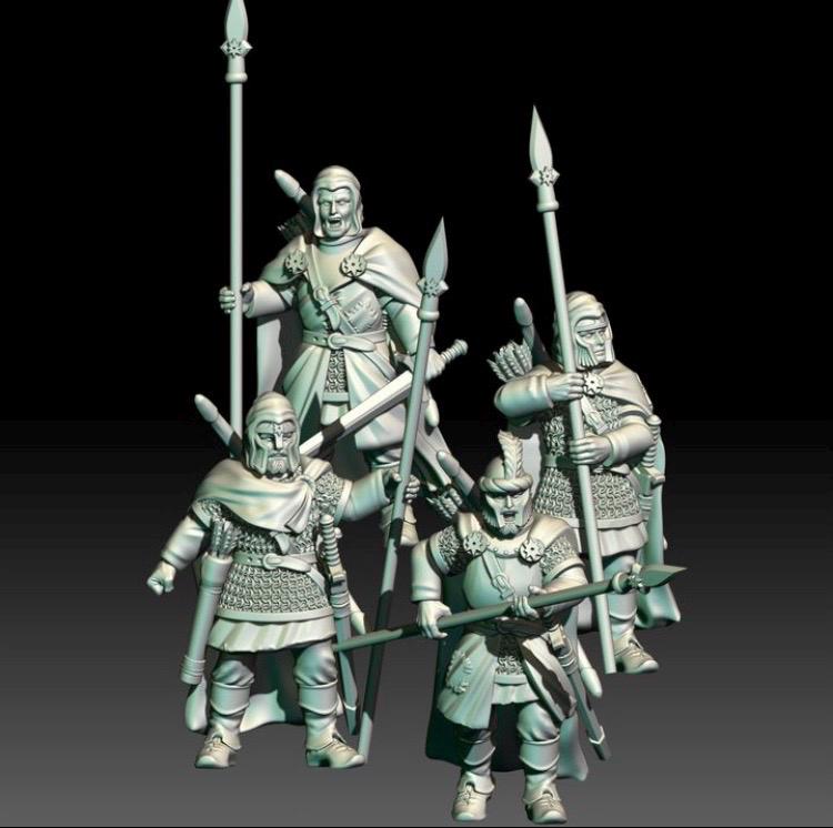 digital render of dark fantasy ranger miniatures with spear