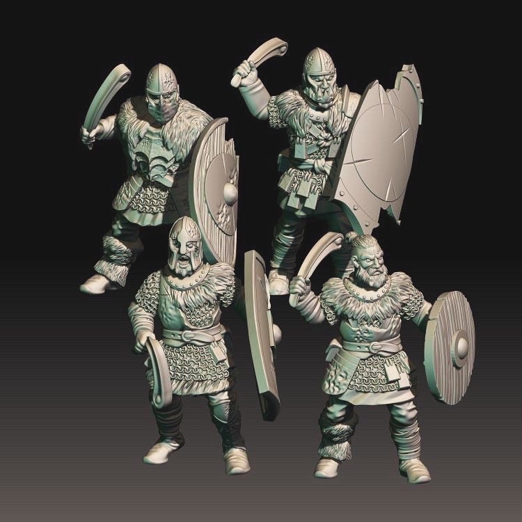 3d Digital render of dark fantasy raider miniatures with slings