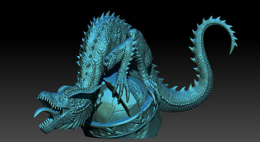 3D render of 3D printable dark fantasy Cave Drake
