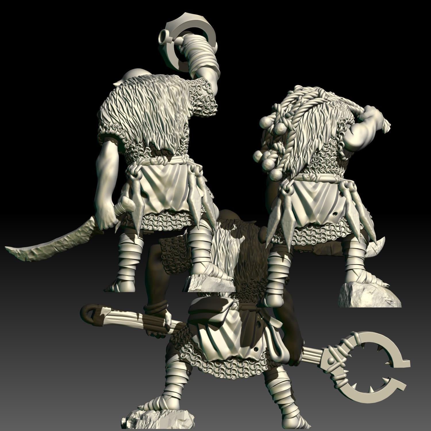 3D render of 3D printable dark fantasy goblin miniatures