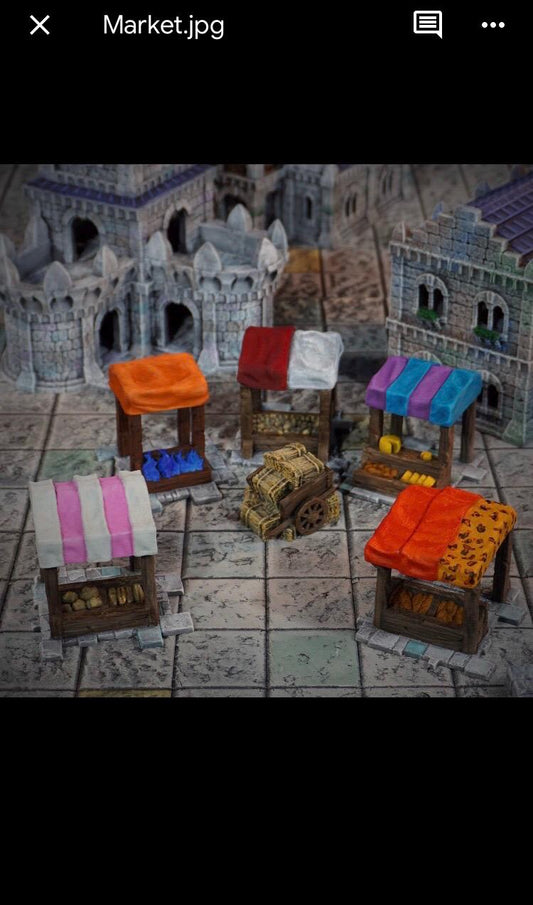 Fantasy Scatter Terrain for tabletop wargames and RPGs, Market Stalls