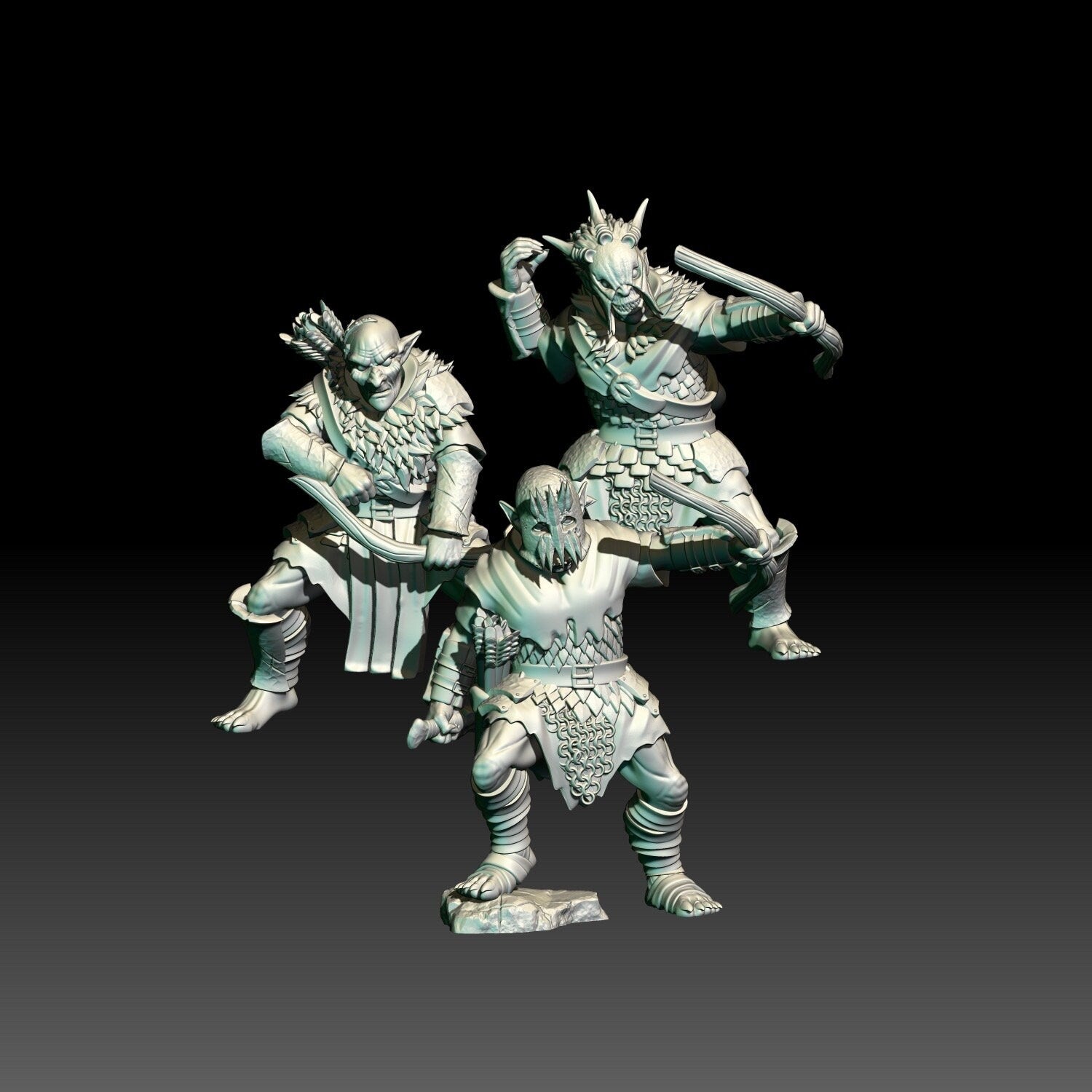 digital render of dark fantasy orc warrior miniatures with bows