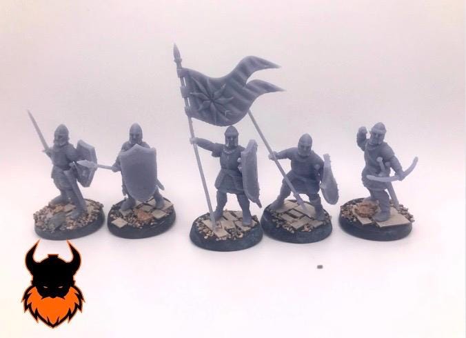 3D printed dark fantasy Men of the North Units on scenic bases made in the UK by Ironclad Forge 