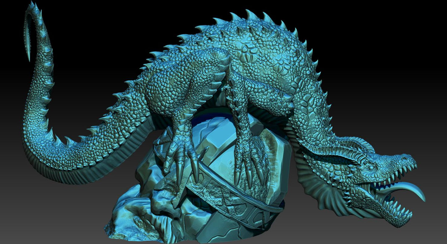 3D render of 3D printable dark fantasy Cave Drake