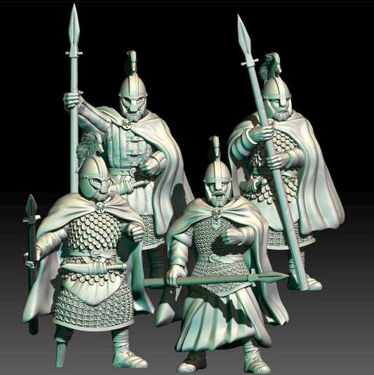 digital render of dark fantasy saxon miniatures armed with spears