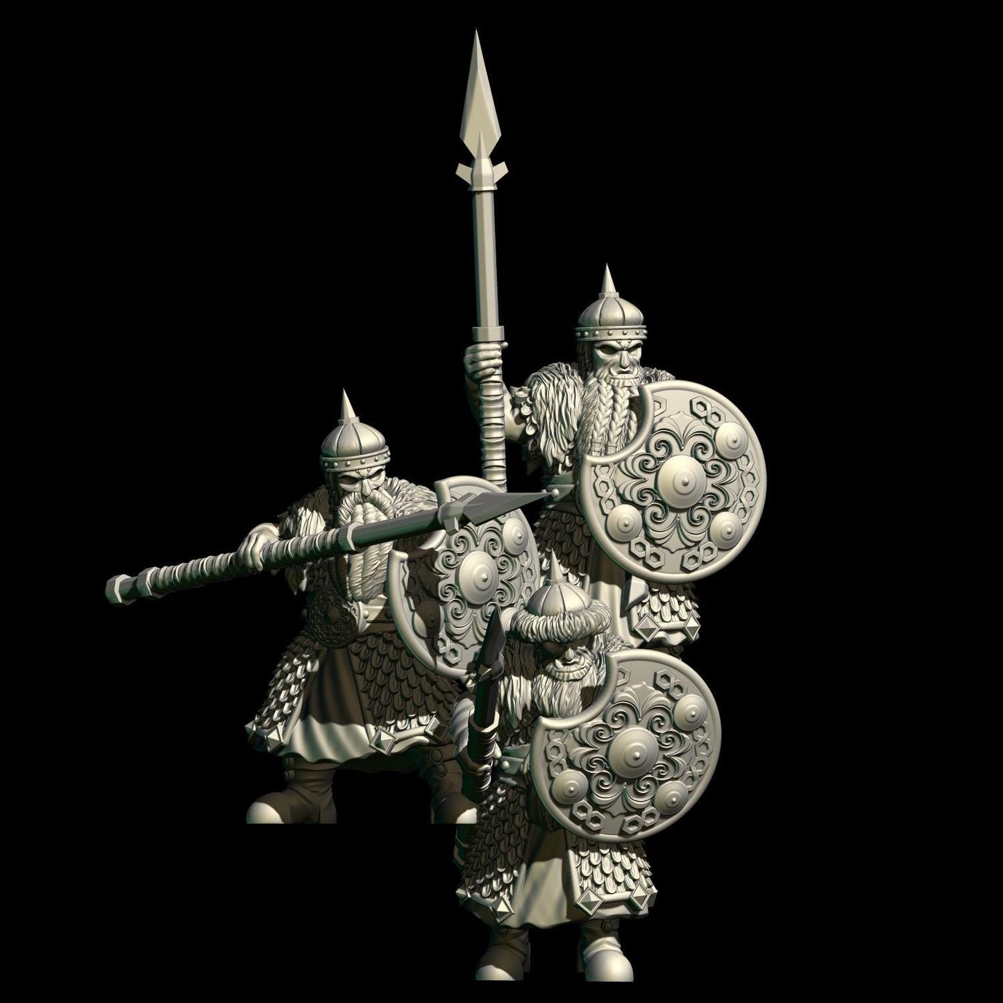 Dark Fantasy Evil Dwarf Warrior miniatures with spears