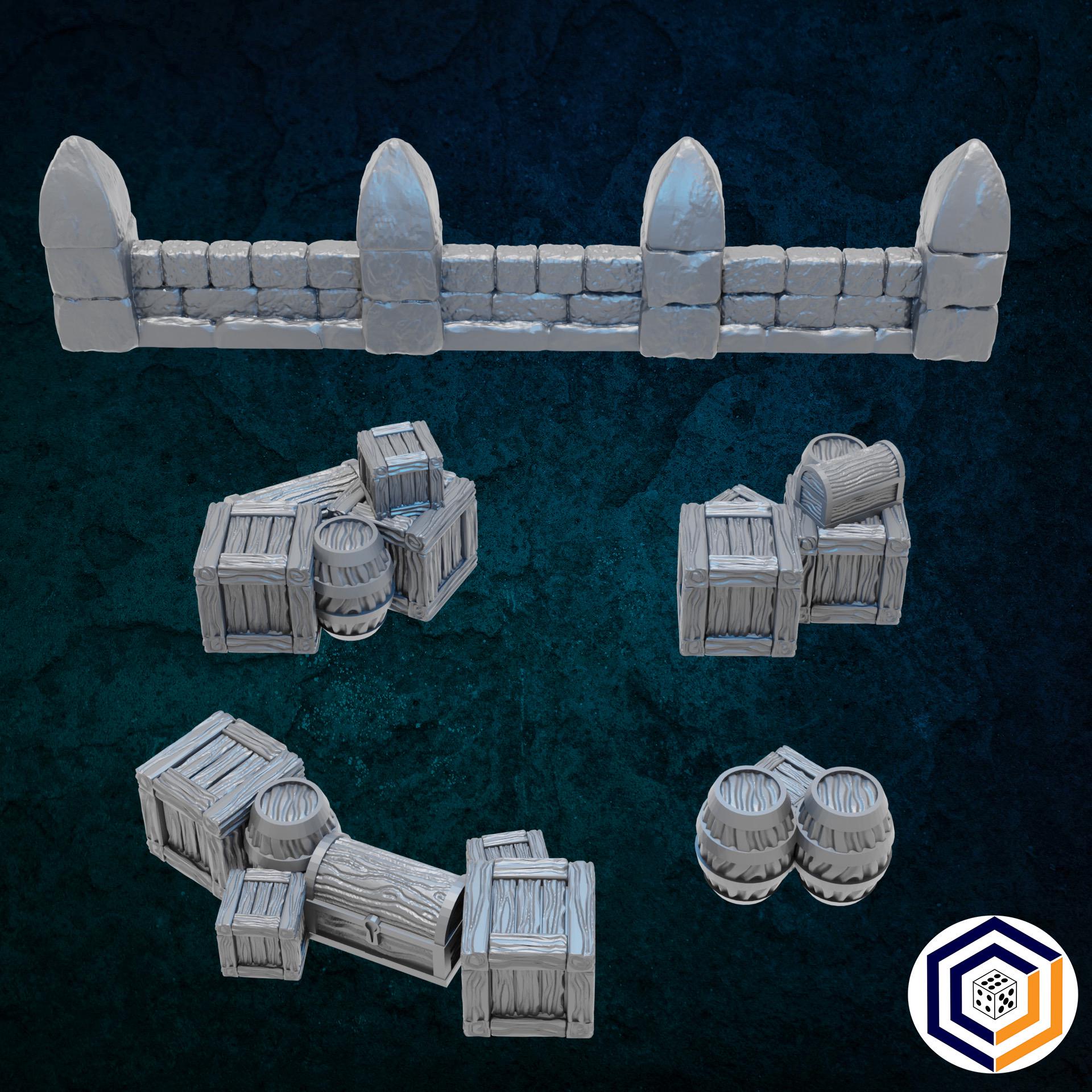 Digital render of medieval fantasy scatter terrain for tabletop wargames