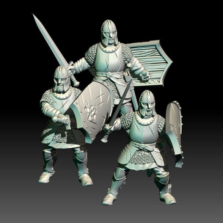 Group image of 3D render of 3D printable dark fantasy Men of the North Units