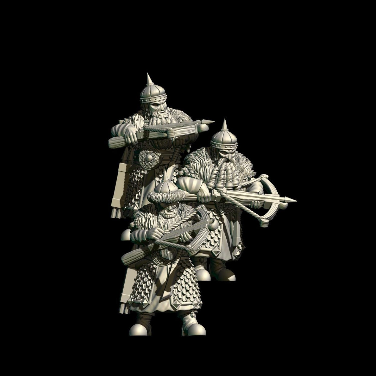Dark Fantasy Evil Dwarf Warrior miniatures with crossbows