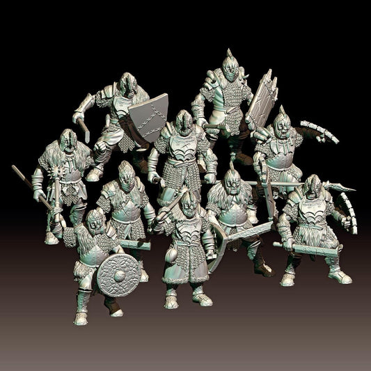 3d render of Dark Fantasy orc miniatures for tabletop gaming