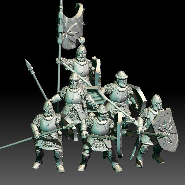 Group image of 3D render of 3D printable dark fantasy Men of the North Units