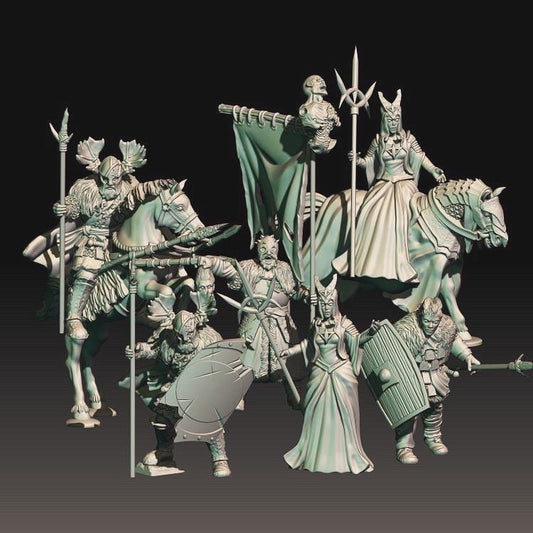 3D Render of ark fantasy human raider character miniatures.