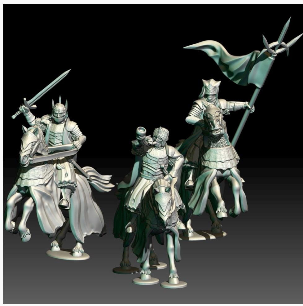 digital render of dark fantasy cursed men characters on horses