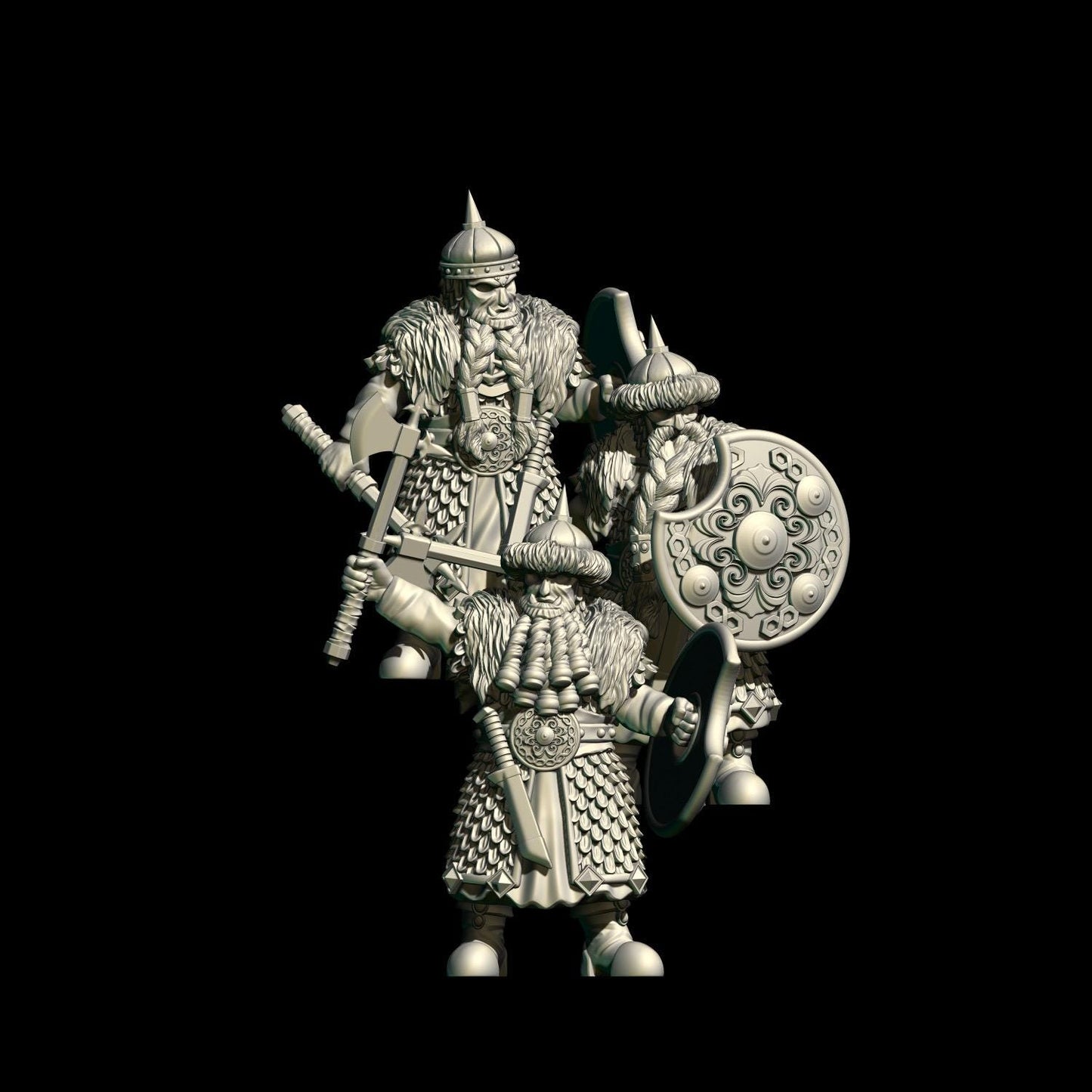 Dark Fantasy Evil Dwarf Warrior miniatures with shields