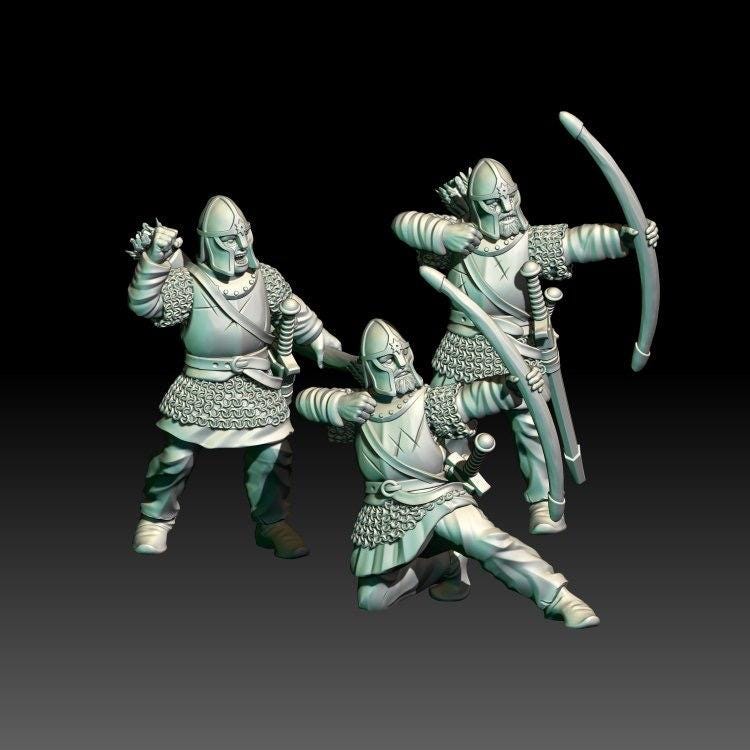 Group image of 3D render of 3D printable dark fantasy Men of the North Units