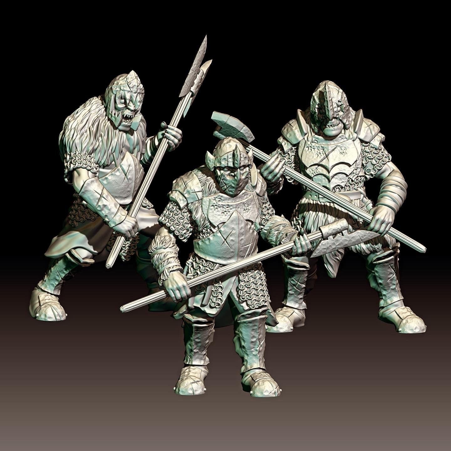 3d render of dark fantasy orc warriors for tabletop gaming