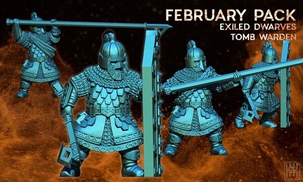 3D render of dark fantasy dwarf tunnel fighter miniatures